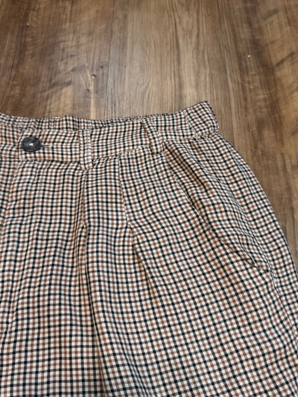 Kenzie + Francesca’s Brown and Cream Plaid Wide-Leg Pants, Size Large - Picture 3 of 16